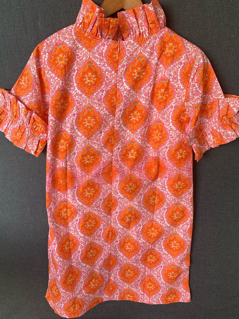 🆕 Elizabeth Wilson Dress Pink Paisley Print High Ruffled Neckline Womens Size XS